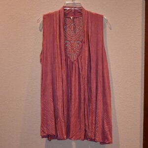 Hanger 55 Womens Dusty Rose Sleeveless Open Front Lace Inset Coverup Vest Sz 2XL